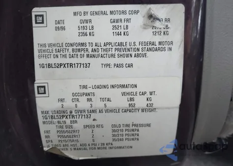 1996 Chevrolet Caprice / Impala Classic Ss из США, поврежденный, VIN 1G1BL52PXTR177137